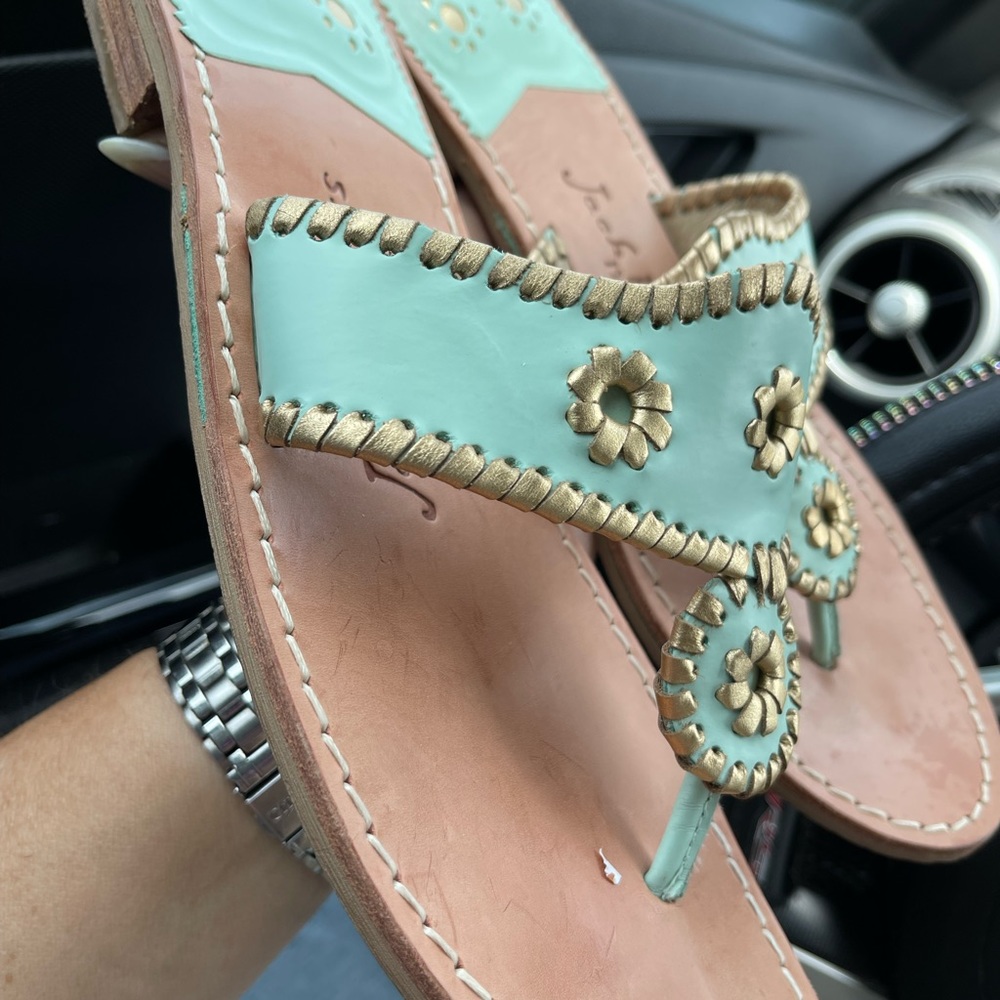 Jack Rogers sandals . Size 11 . Only worn maybe 2 times . Teal and gold .